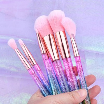 New Color liquid quicksand makeup brush 7 piece travel glitter liquid Makeup Brush set pink