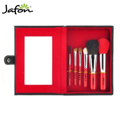 Luxury 6 Piece Travel Makeup Brush Set With Boutique Gift Box and Mirror Red Color