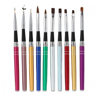 Professional 10pcs Synthetic Hair Nail Art Brush Pure Color- UV Gel Brush, Acrylic Brush, Liner Nail Brush